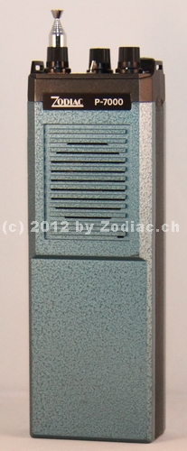 Zodiac P-7000
Typ:CB-Gerät
Frequenz:26.965-27.225 MHz
Modulationsart:AM/FM
Kanäle:24
Leistung:2 Watt
Hergestellt ab: 	1989
Schlüsselwörter: Zodiac P-7000