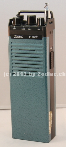 Zodiac P-6002 
Typ:CB-Gerät
Frequenz:27 MHz
Modulationsart:AM
Kanäle:6
Leistung:0,5 Watt
Hergestellt ab: 	1979

Schlüsselwörter: Zodiac P-6002